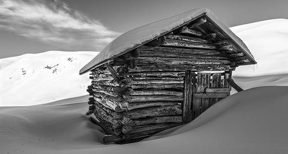 Alpine panorama of snowy canazei