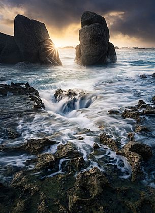 Sunset at Pontusval, brittany landscape and seascape, France