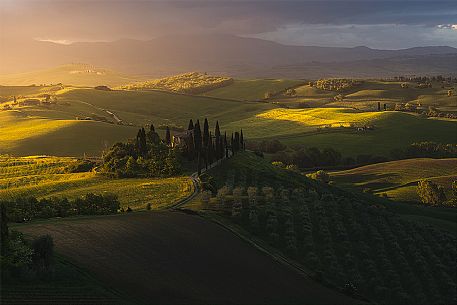 Podere Belvedere sunrise, Orcia valley, Tuscany, Italy