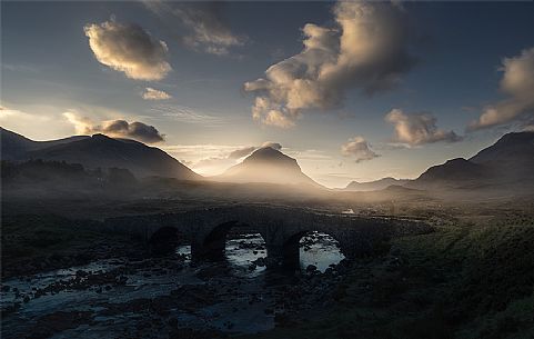 Sligachan bridge and Cuillin Hills at dawn,  Isle of Skye, Scotland