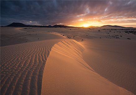 Fuerteventura landscape, desert sunset, Las Palmas, Canary Islands, Spain, Europe