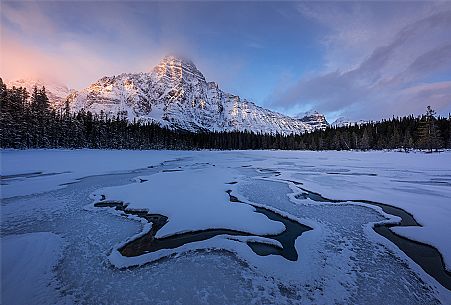 Sunrise in the Chephren mountain, Canadian Rockies landscape, Banff national park, Alberta, Canada