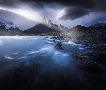 Beautiful landscape in a windy day at Torres del Paine national park, Chile, South America