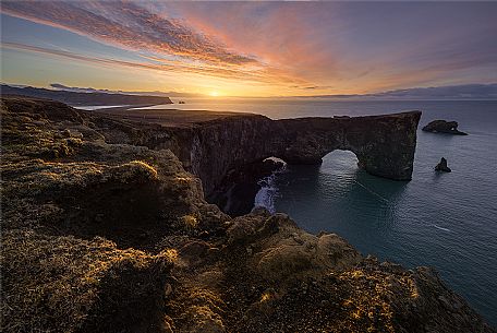 Natural arch on Cape Dyrholaey near Vik i Myrdal, Myrdalur, Iceland, Europe