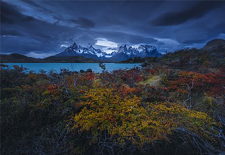 Beautiful autumnal landscape of Torres del Paine national park, Chile, South America