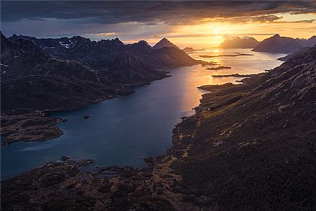 Wild peaks at sunset, Senja island, Troms, Scandinavia, Norway, Europe