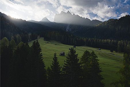 Braies valley and Picco di Vallandro mount ad dawn, dolomites, Pusteria valley, South Tyrol, Italy, Europe