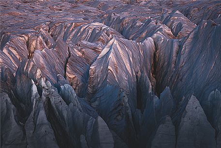 Aerial view of the crevasses in the Vatnajkull National Park, Iceland, Europe