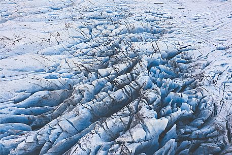 Aerial view of the crevasses in the Vatnajkull National Park, Iceland, Europe