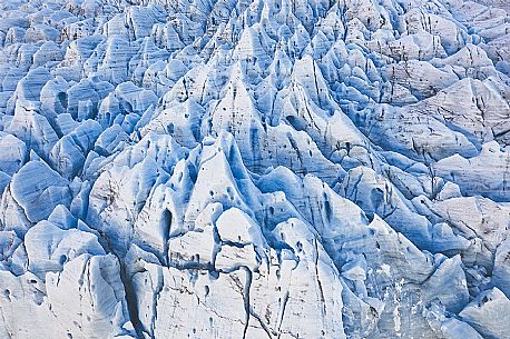 Aerial view of the crevasses in the Vatnajkull National Park, Iceland, Europe