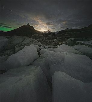 Nightfall at Jokulsarlon lagoon, Iceland, Europe