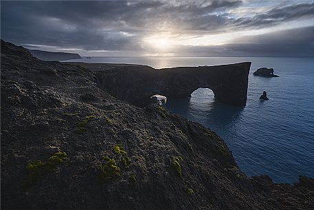 Aerial view rock arch on Cape Dyrhlaey near Vk  Mrdal, Mrdalur, Sudurland, Iceland