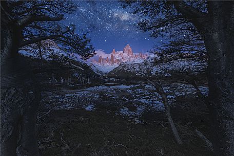 Milky way over Fitz Roy mount, Los Glaciares National Park, Patagonia, Argentina, South America