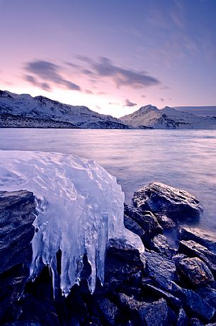 Ice formations in melting on the bottom of the lake of Mont Cenis dam