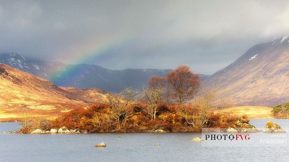 Rainbow over Lochin Na H'Achlaise and the Black Mount, Rannoch Moor