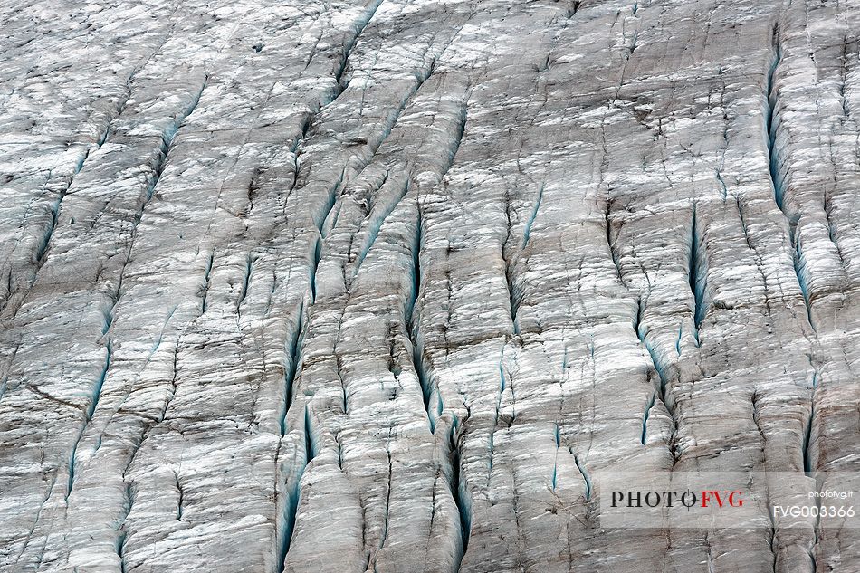 Detail from above of Rhone Glacier, Furka pass, Valais, Switzerland, Europe