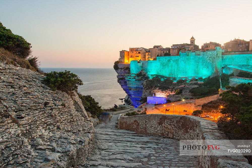 Play of light on the cliffs and the old walls of Bonifacio