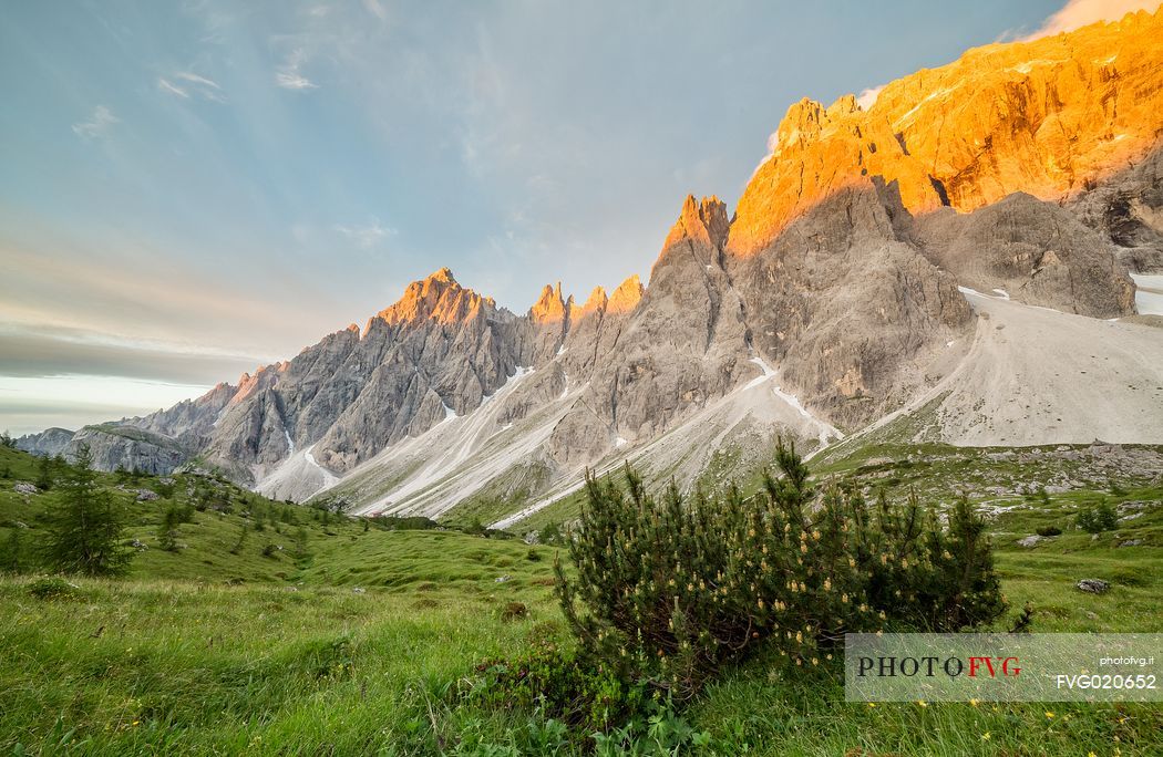 The Popera mountain group in the Sesto Dolomites from the refuge Berti, Cadore, dolomites, Italy