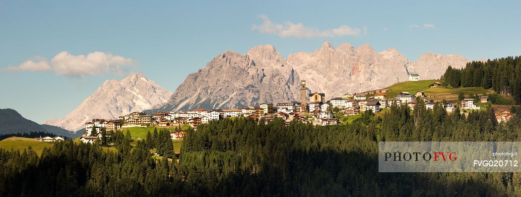 The Danta village and in the background the dolomites, Unesco World Heritage, Comelico, Italy