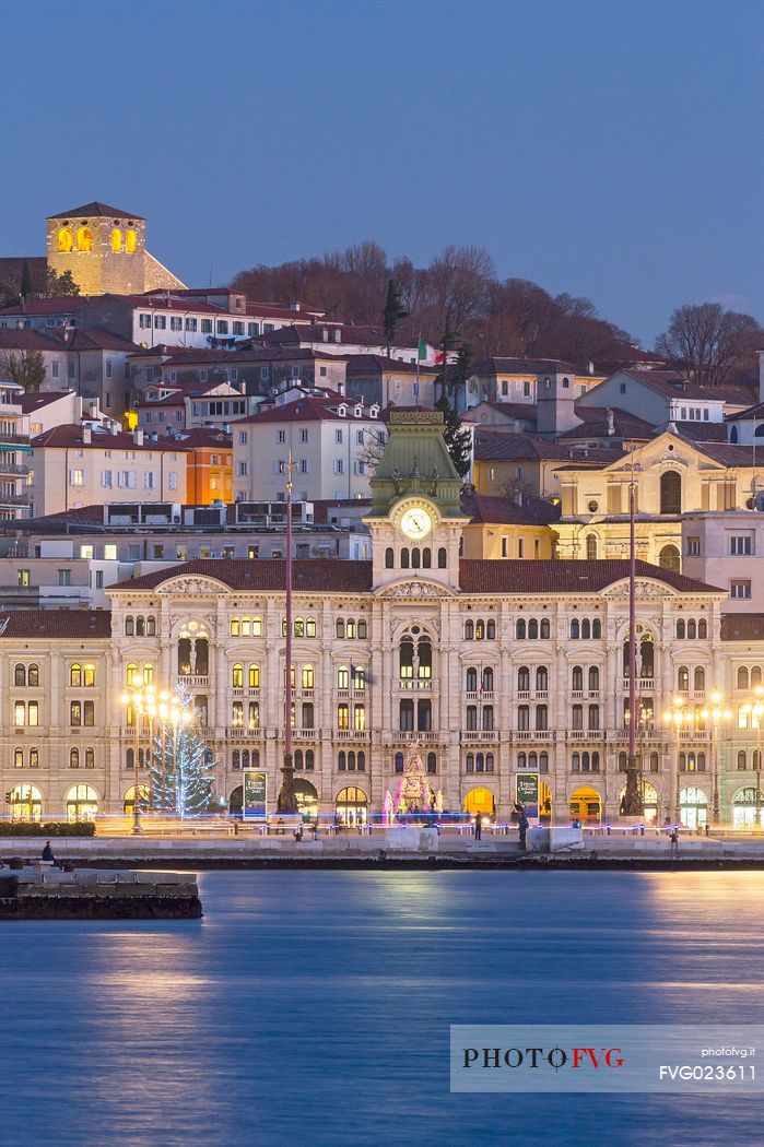 Piazza Unit d'Italia and Molo Audace, view from the sea of Trieste, Italy