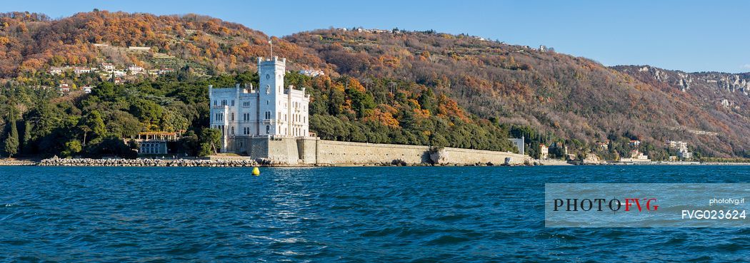 Miramare castle from the sea, Trieste, Italy
