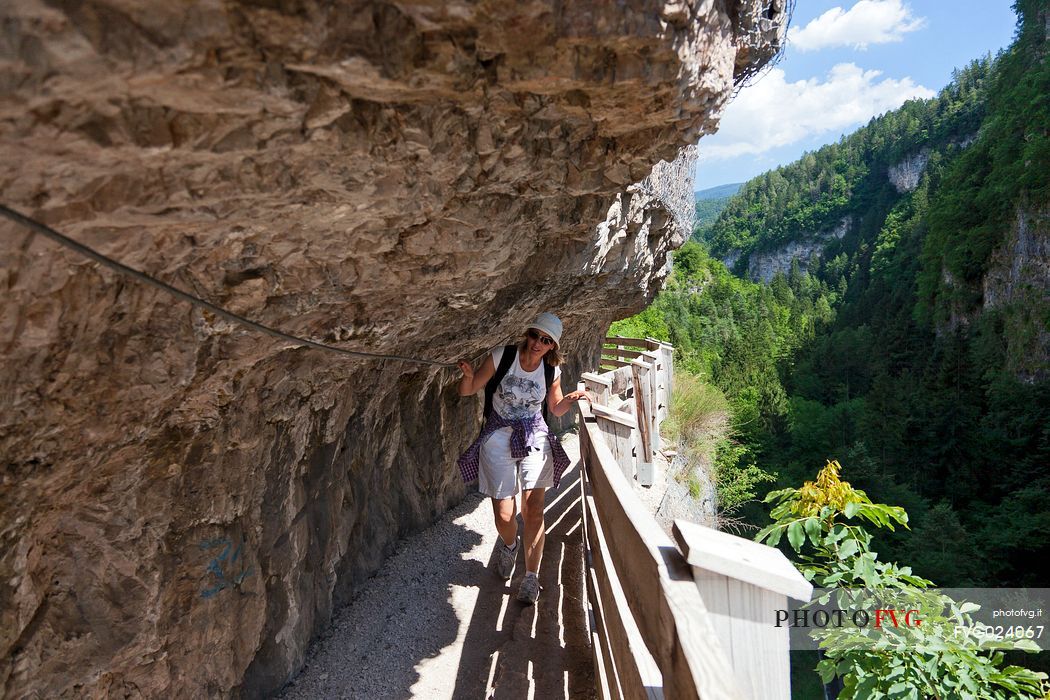 Walking towards the San Romedio Sanctuary, Val di Non, Trentino, Italy