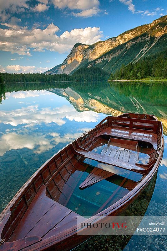 Tovel lake and the Brenta's dolomites, Val di Non, Trentino, Italy