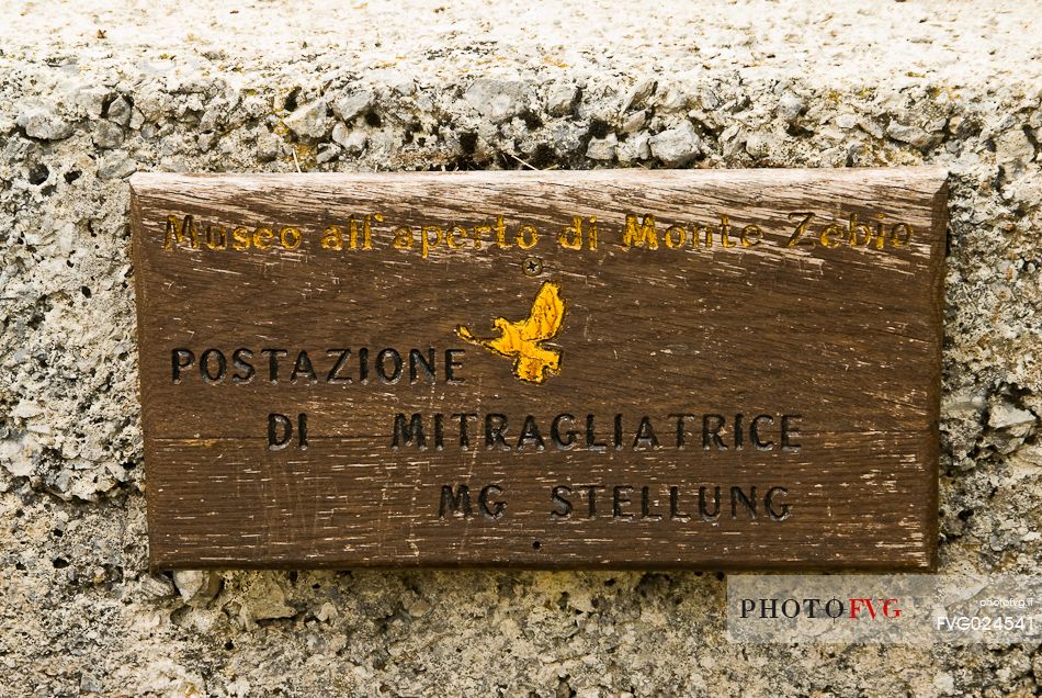 Sign at the open-air museum on the great war of Monte Zebio mountain, Asiago, Italy