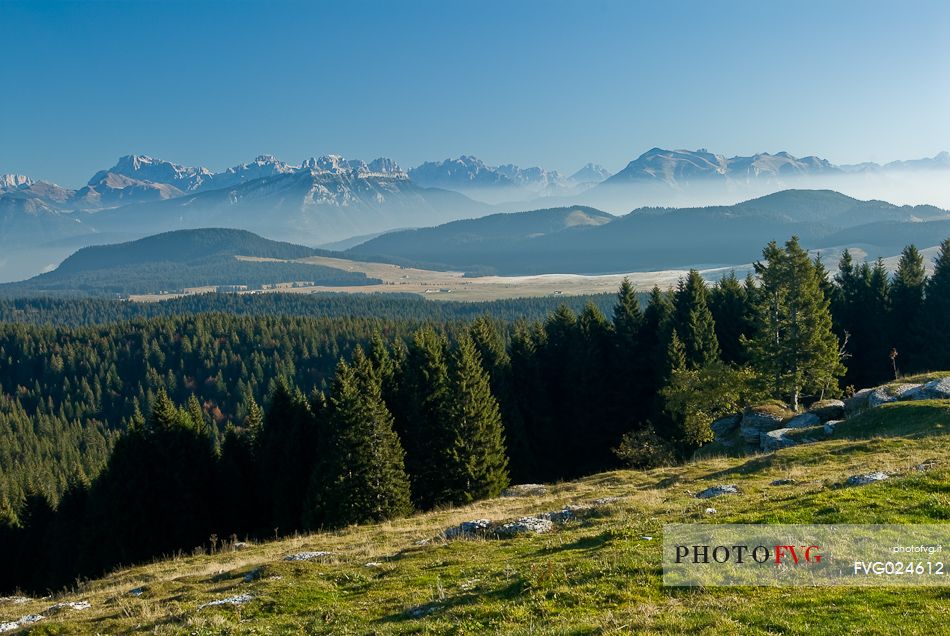 The Marcesina plateau and the dolomites in the background, Asiago, Italy