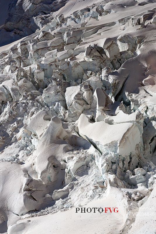 Detail of Aletsch glacier, the largest in Europe, from Jungfraujoch, the highest railway station in the Alps, Bernese Oberland, Switzerland, Europe