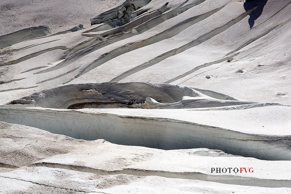 Detail of Aletsch glacier, the largest in Europe, from Jungfraujoch, the highest railway station in the Alps, Bernese Oberland, Switzerland, Europe