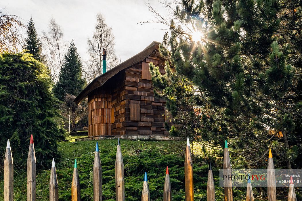 The unusual Casa del Libro or Book house of Tambre in the Cansiglio forest, Veneto, Italy, Europe