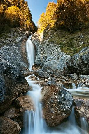Alpine river in Cimoliana Valley in autumn