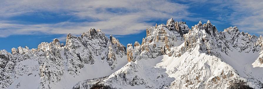 Snow covered Mount Cridola and Monfalconi di Forni in winter