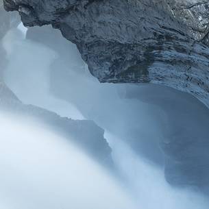 Detail of Trummelbach waterfalls formed by melting waters of Jungfrau glacier, Lauterbrunnen valley, Switzerland, Europe