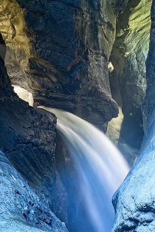 Trummelbach underground waterfalls formed by melting waters of Jungfrau glacier, Lauterbrunnen valley, Switzerland, Europe