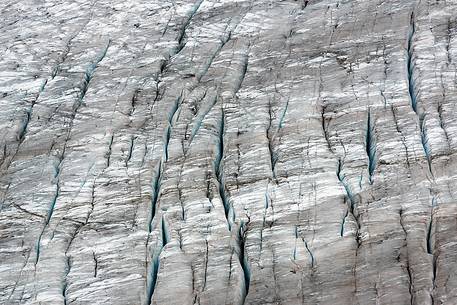 Detail from above of Rhone Glacier, Furka pass, Valais, Switzerland, Europe