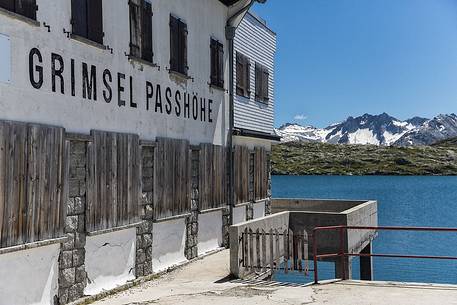 Lake and old building at the Grimsel pass, Bernese alps, Switzerland, Europe