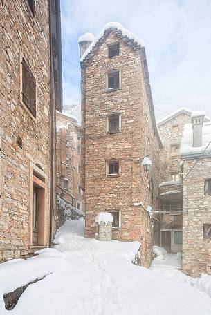 Casso alpine town after an intense snowfall