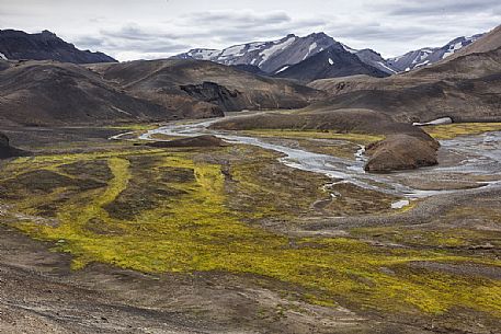 The lavic desert in the area of Landmannalaugar at sunrise