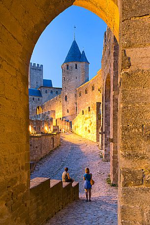The mediavel ancient city of Carcassonne at blue hour