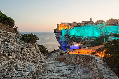 Play of light on the cliffs and the old walls of Bonifacio
