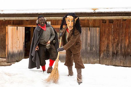 Some moments of Sauris Carnival with the most important masks: the Rlar and Kheirar. Sauris di Sotto.