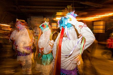 An important moment of the carnival of Sauris : the procession to the church, Sauris di Sopra