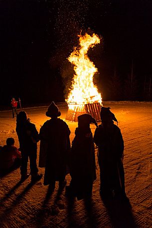 Bonfire during the traditional carnival celebration, Sauris