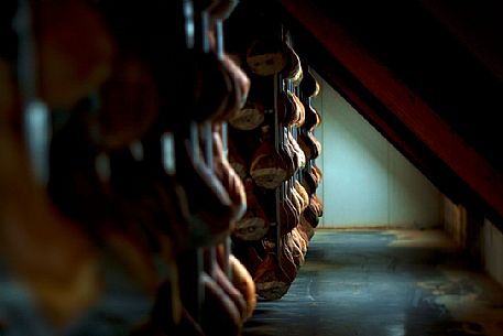 Inside the typical hams factory of a typical alpine village of Sauris 