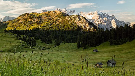 Sunrise form Prato Piazza Plateau against Monte Cristallo Mountain, Dolomites, South Tyrol, Italy 