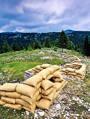 Trenches at open-air museum of the Great War on Monte Zebio, Asiago, Italy