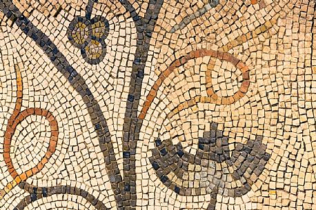 Detail of ancient Floor Mosaic in the Basilica of Aquileia, Italy
