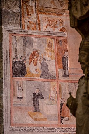 Ancient fresco in the Benedictine convent of Saint John (UNESCO world heritage site), in Monastery valley Mustair, Switzerland